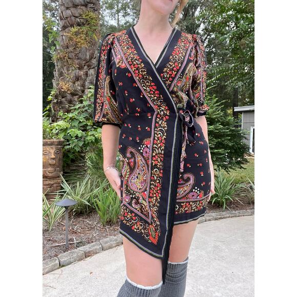 Zara Dresses & Skirts - Gorgeous Zara Boho Paisley Wrap Dress with Fringe Details
